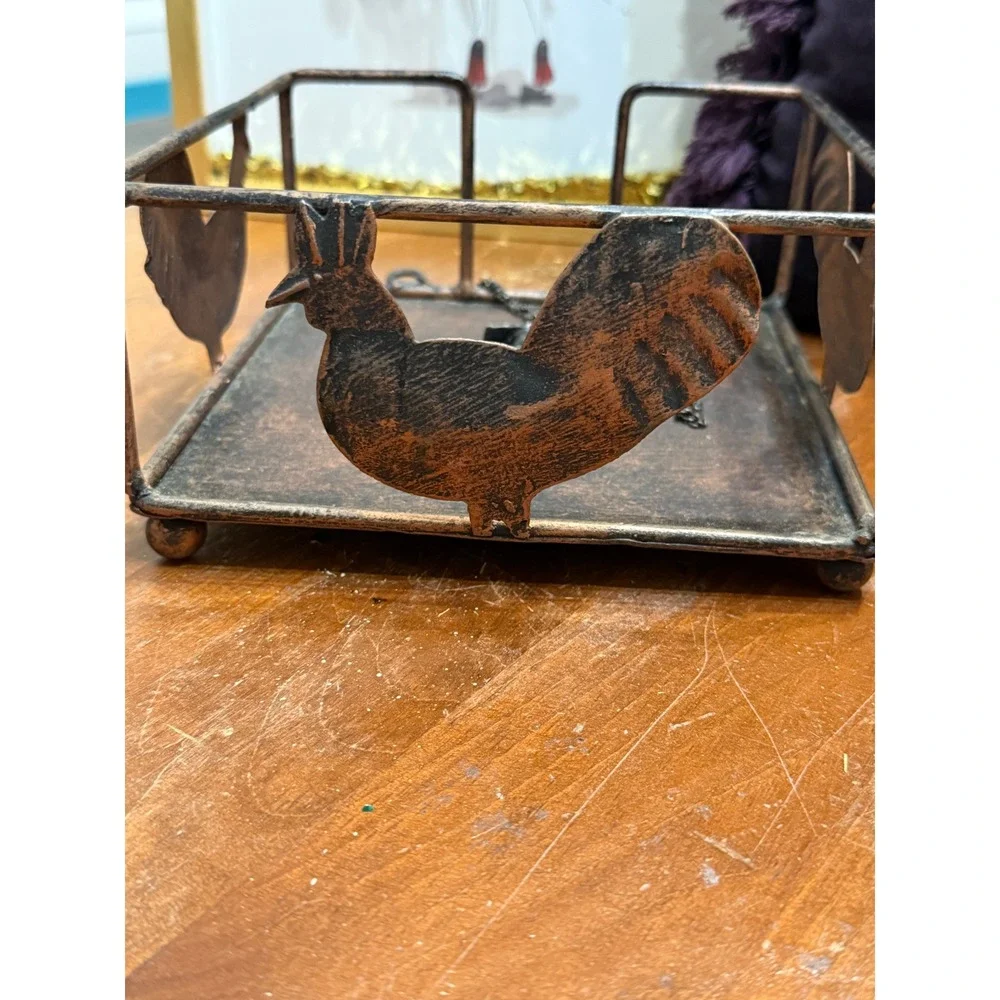 Foreside Rustic Metal Rooster Napkin Holder Distressed Copper Farmhouse Decor